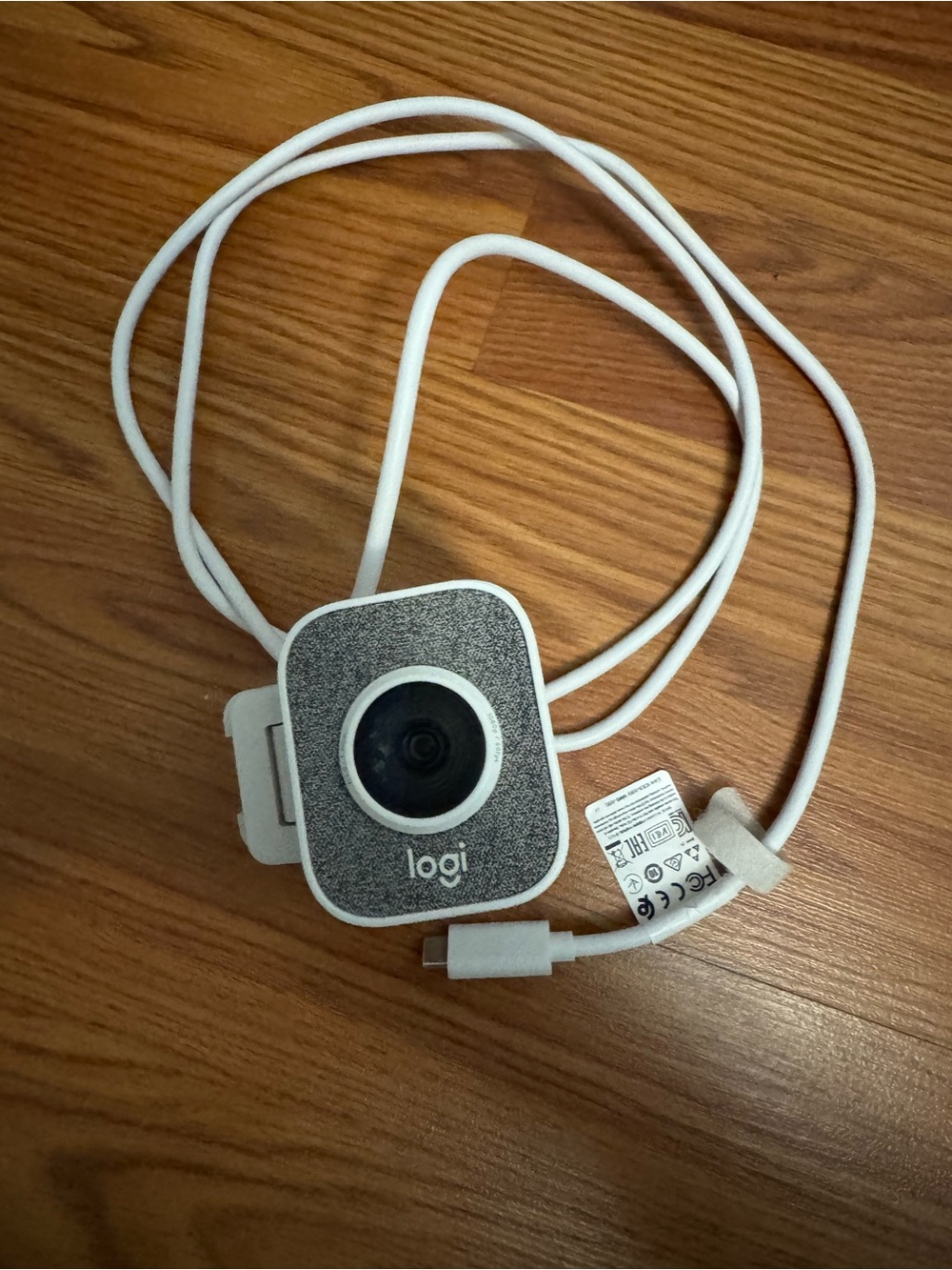 Logitech White Webcam with Gray Fabric Front - USB-C